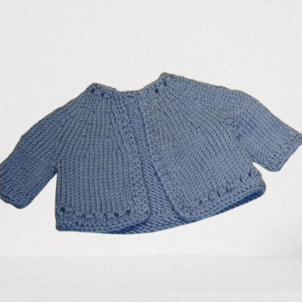 Hand Knit Cornflower Blue LS Doll Sweater Fits 18" Doll